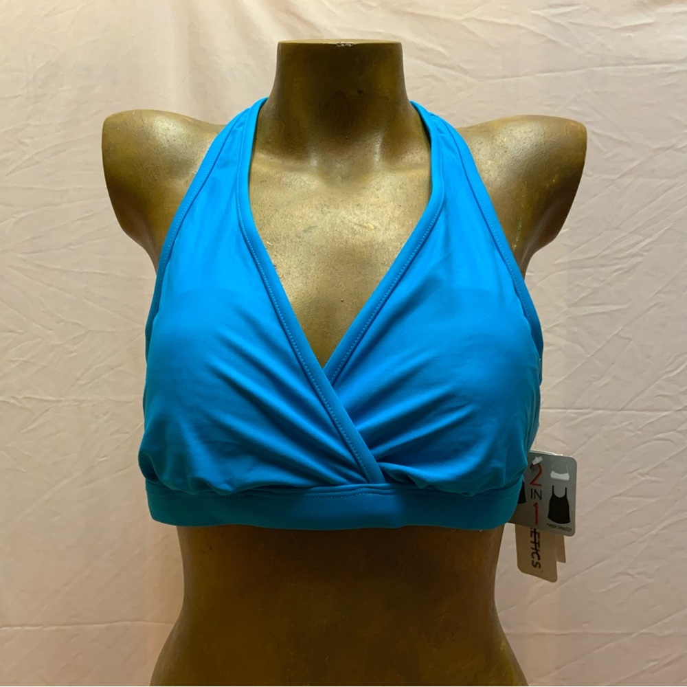 Splashletics Blue Surplice Wrap Front Strappy Racerback Sports Bra NWT Small